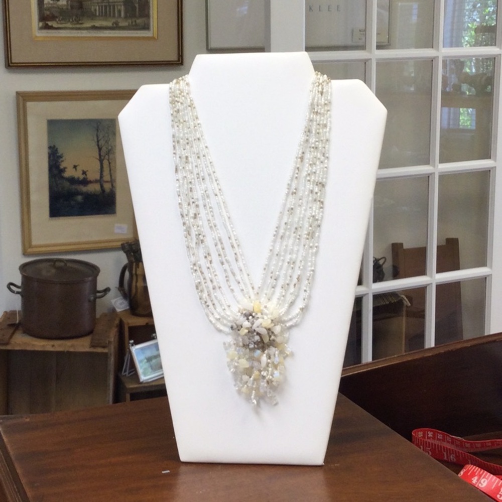 Necklace - contemporary burst of beaded pendant with 9 strands of beads